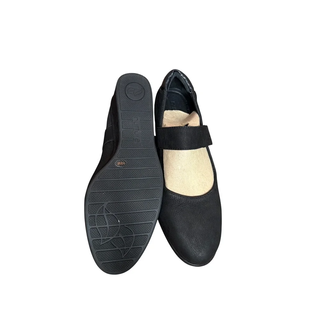 Nurture Womens Black Leather Mary Jane Wedge Shoes Low Heel Comfort Pumps 10M